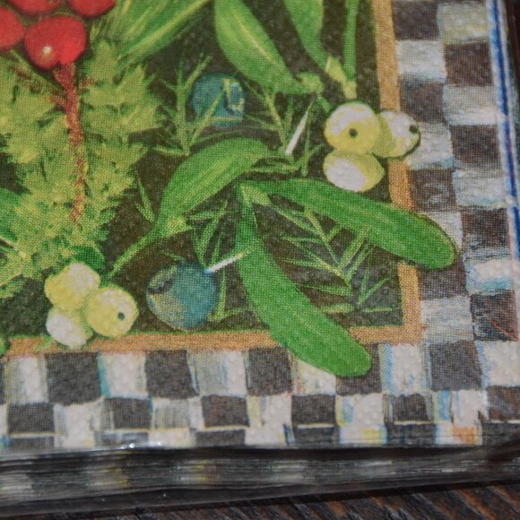RARE SEALED MACKENZIE CHILDS DECOUPAGE CRAFT ART HOLLY & BERRY COCKTAIL NAPKINS - Picture 4 of 7